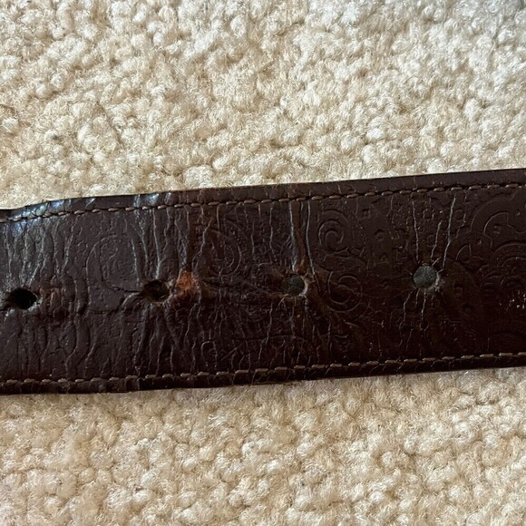 Robert Graham Men Belt 38 Braided Woven Red Blue Grey Tooled Brown Leather Golf - Picture 8 of 11